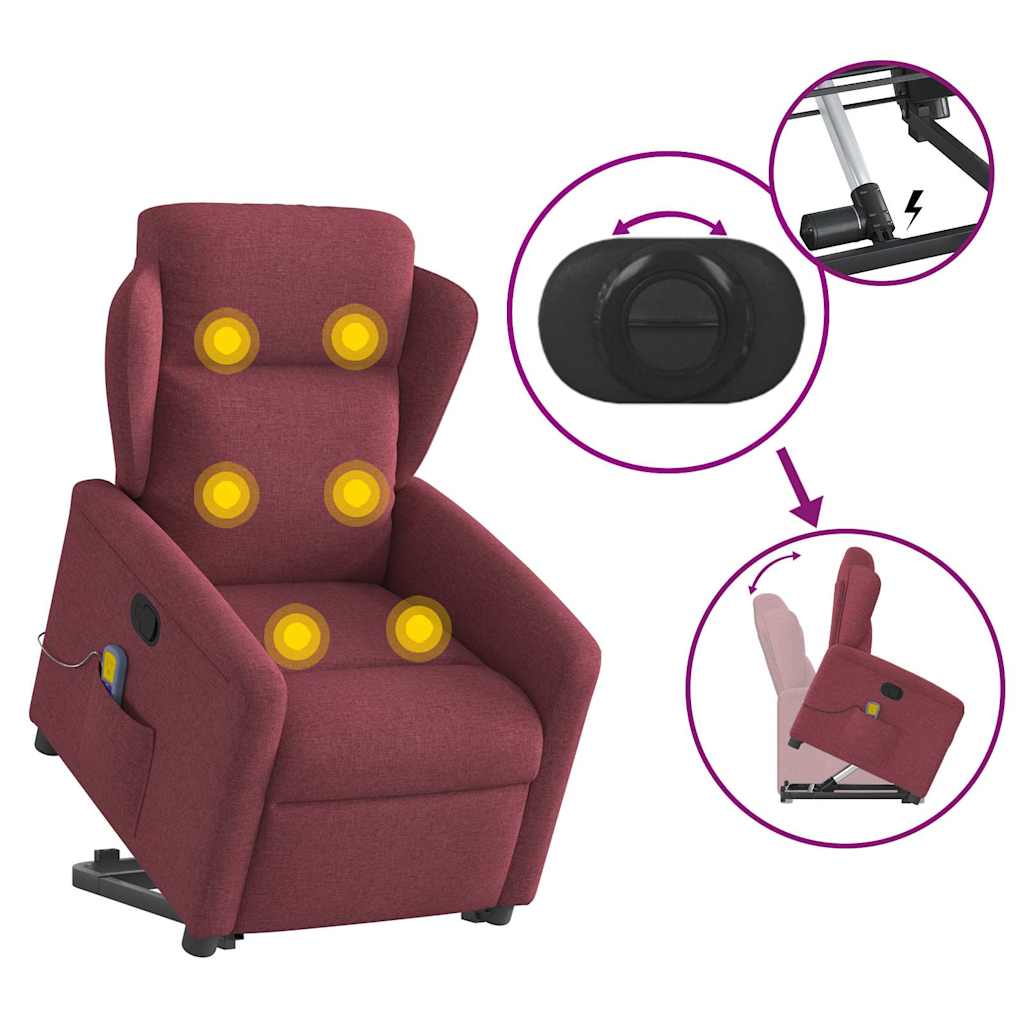 Masažni naslonjač na podizanje od tkanine crvena boja vina