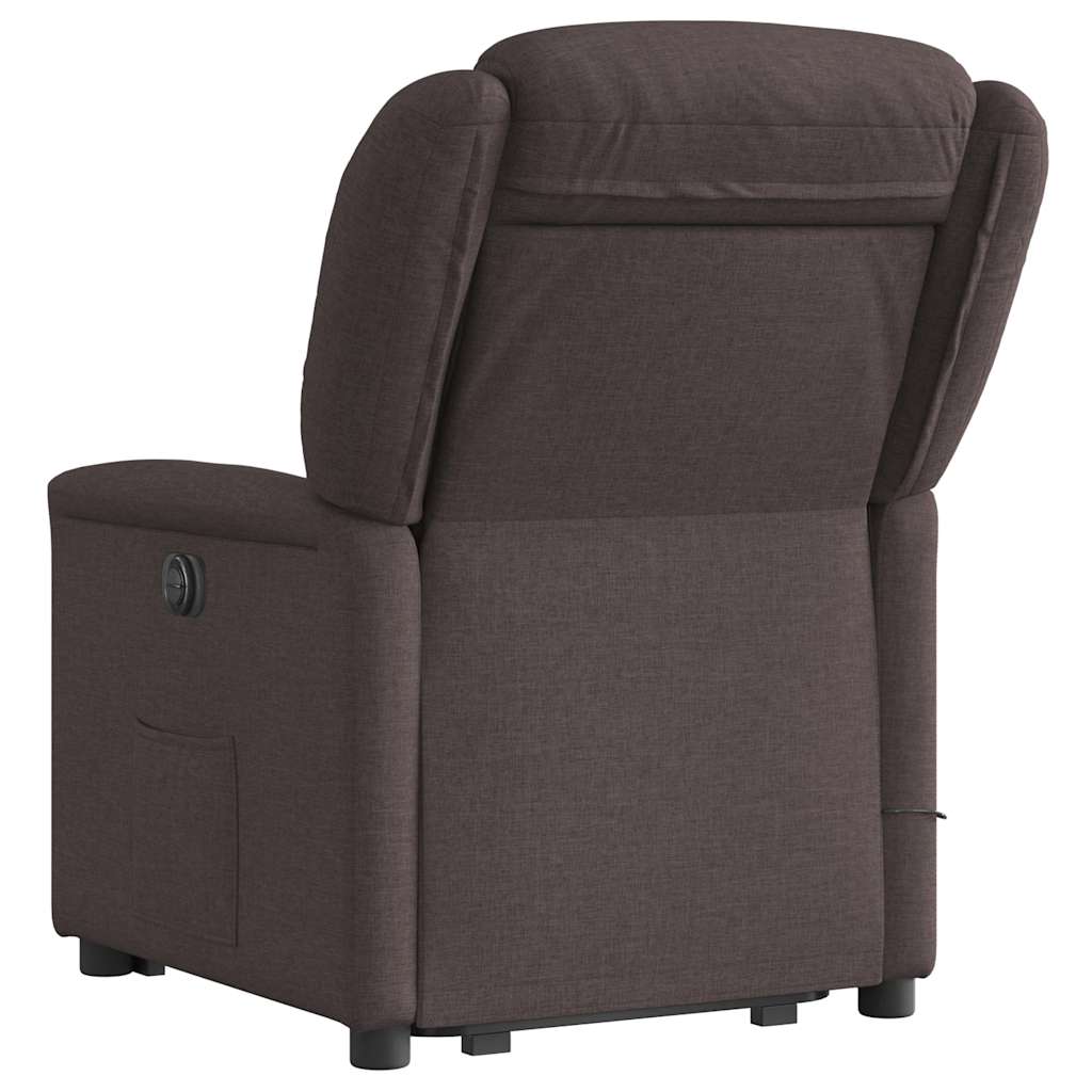 Masažni naslonjač na podizanje tamnosmeđi od tkanine