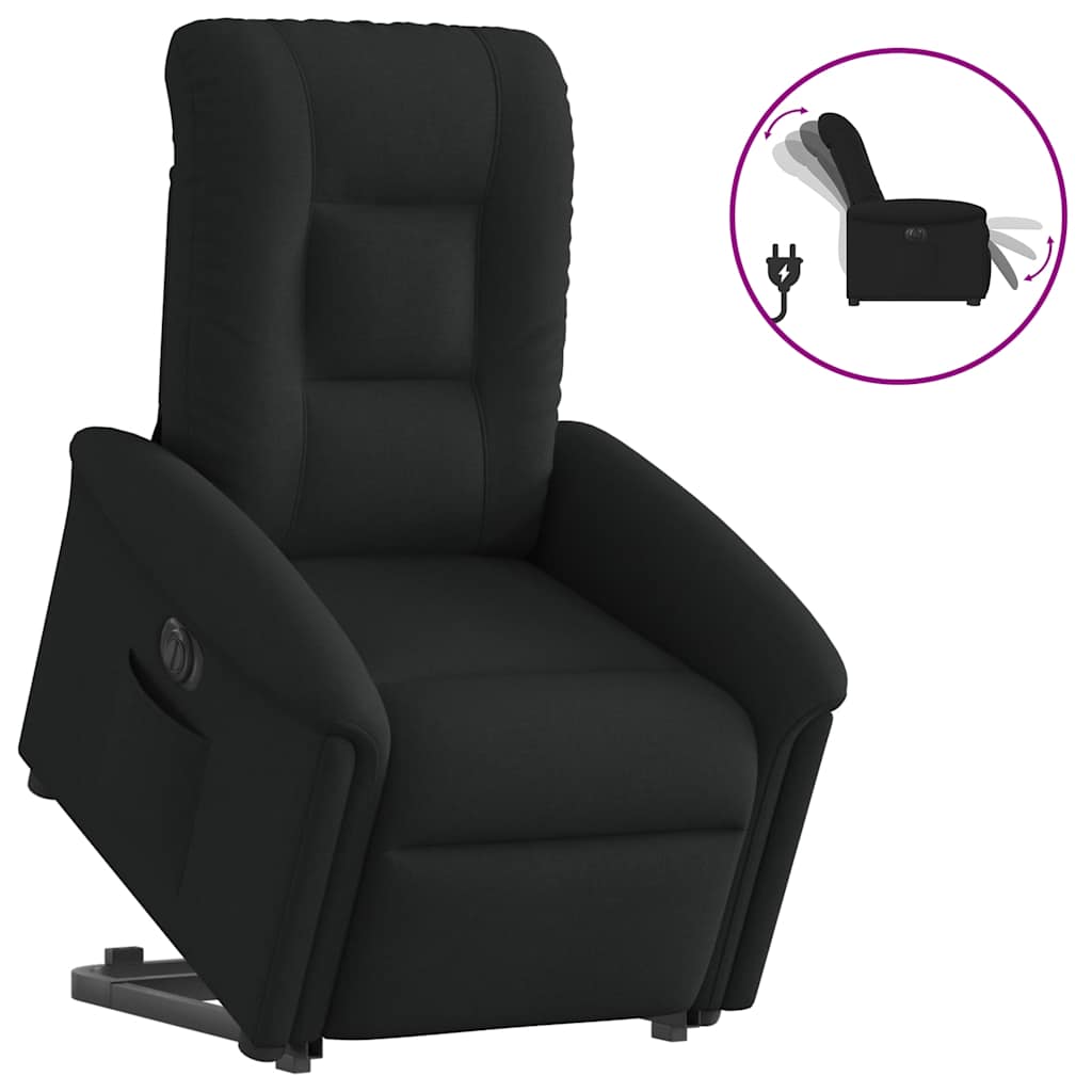 Električni naslonjač na podizanje od tkanine crni
