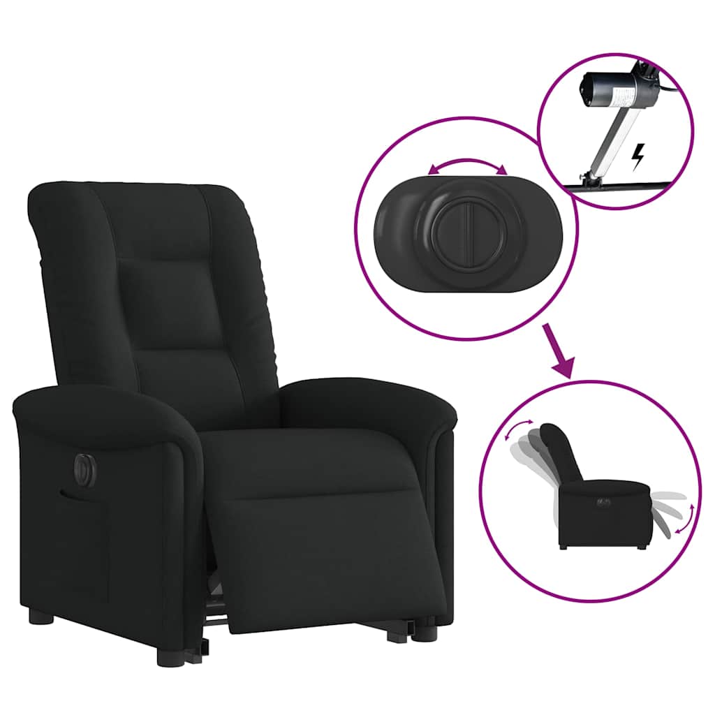 Električni naslonjač na podizanje od tkanine crni