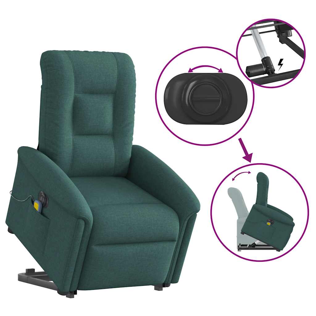 Električni masažni naslonjač na podizanje tkanina tamnozeleni