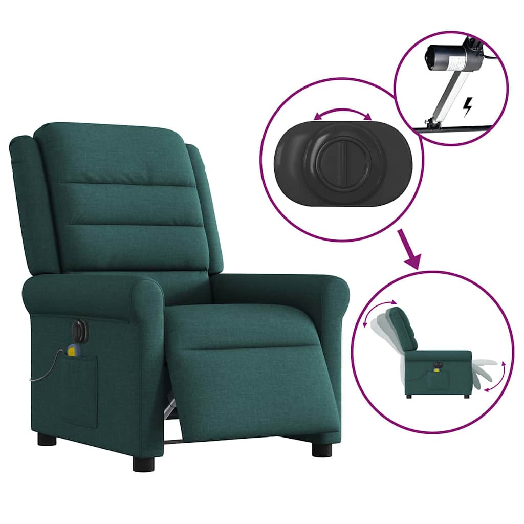 Električni masažni naslonjač od tkanine tamnozeleni
