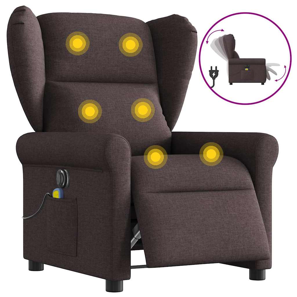 Električni masažni naslonjač od tkanine tamnosmeđi