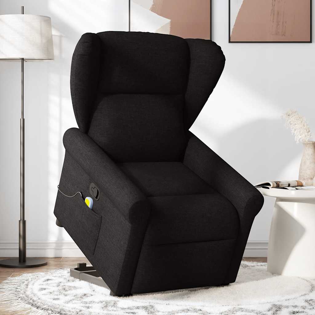 Masažni naslonjač na podizanje od tkanine crni