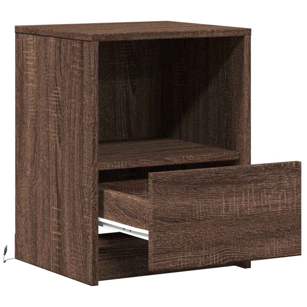 Noćni ormarić s LED svjetlima smeđa boja hrasta
