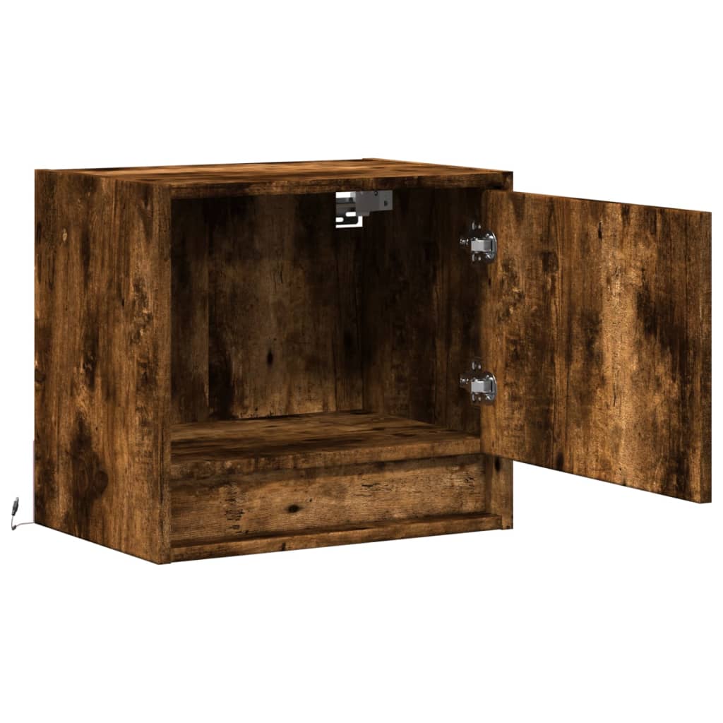 Zidni noćni ormarići s LED svjetlima 2kom boja dimljenog hrasta