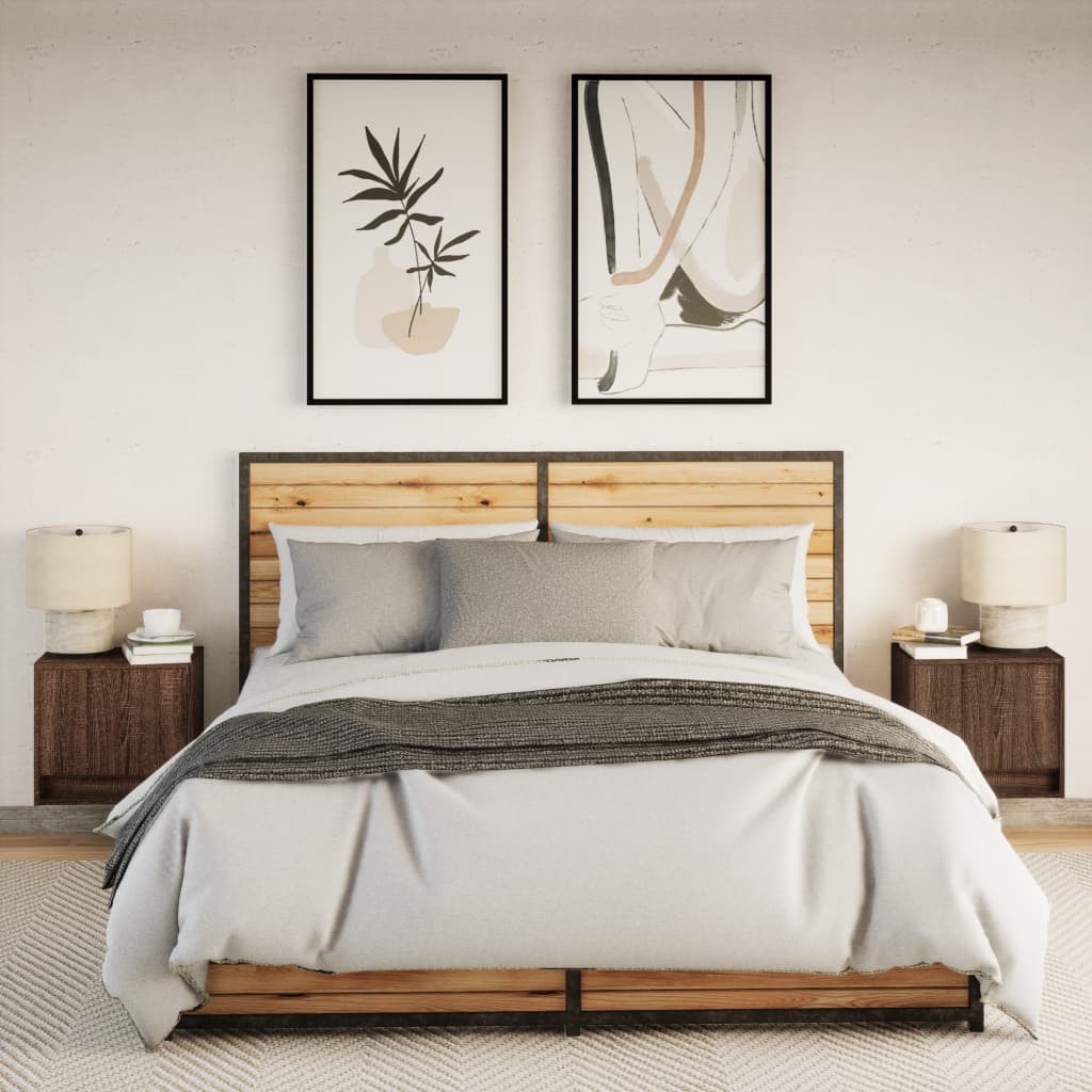 Zidni noćni ormarići s LED svjetlima 2 kom smeđa boja hrasta