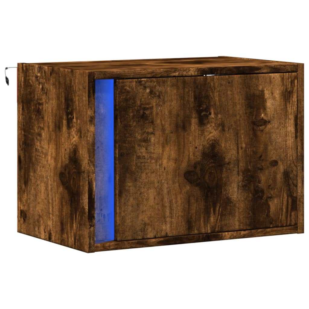 Zidni noćni ormarić s LED svjetlima boja dimljenog hrasta
