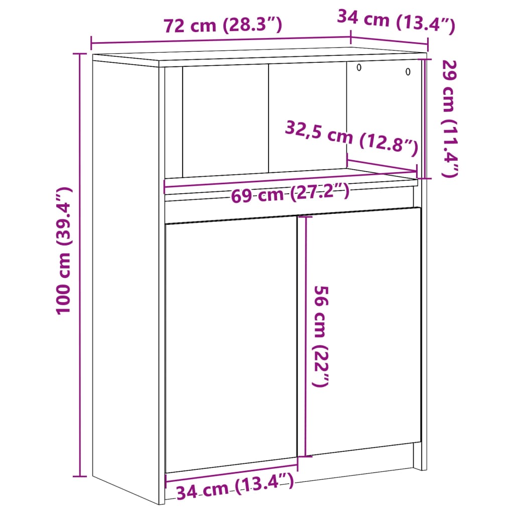 Komoda s LED svjetlima bijela 72x34x100 cm konstruirano drvo