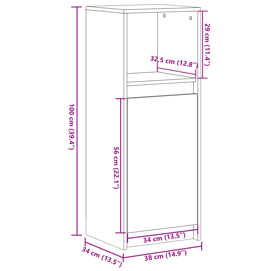 Komoda s LED svjetlima bijela 38x34x100 cm konstruirano drvo