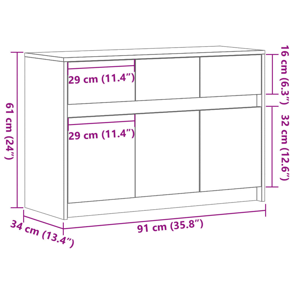 TV ormarić s LED svjetlima boja hrasta 91x34x61 cm drveni