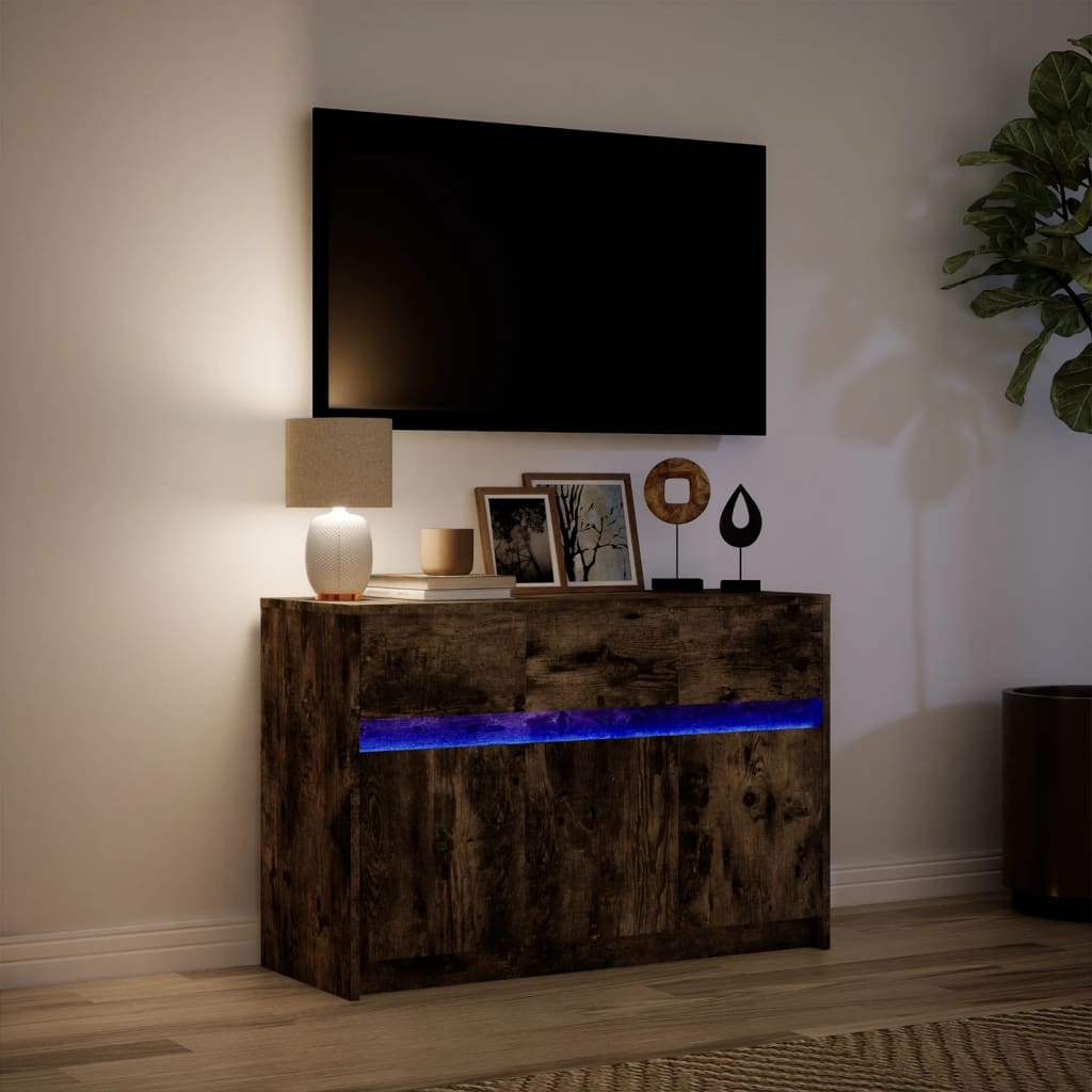 TV ormarić s LED svjetlima boja hrasta 91x34x61 cm drveni