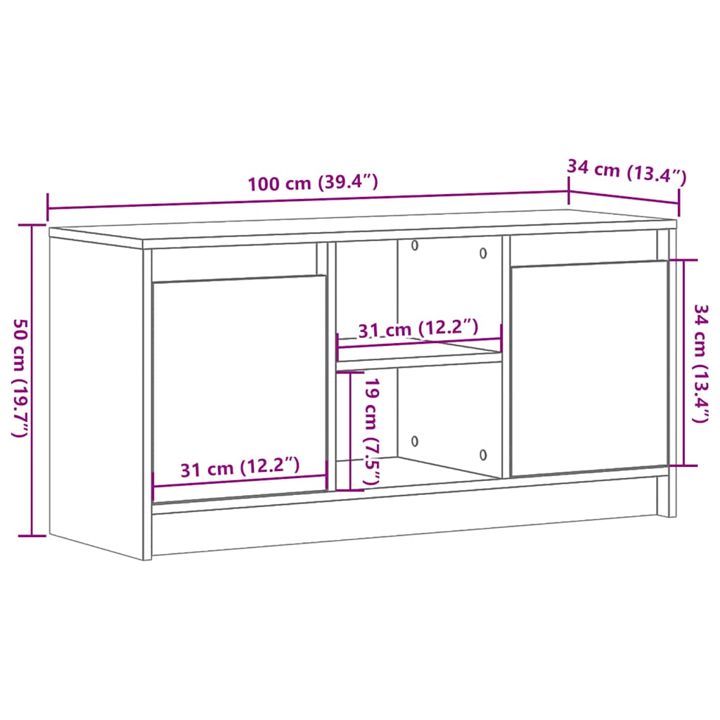 TV ormarić s LED svjetlima boja betona 100x34x50 cm drveni
