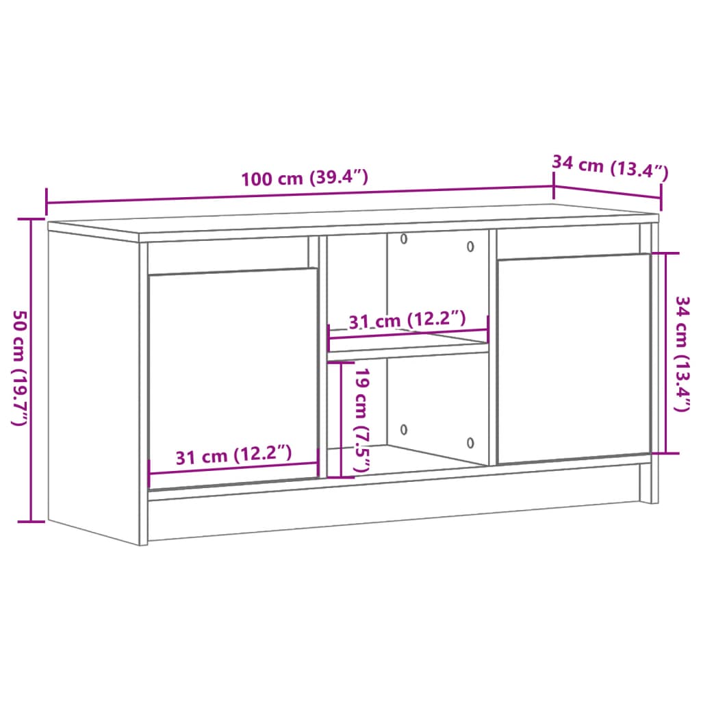 TV ormarić s LED svjetlima boja hrasta 100x34x50 cm drveni