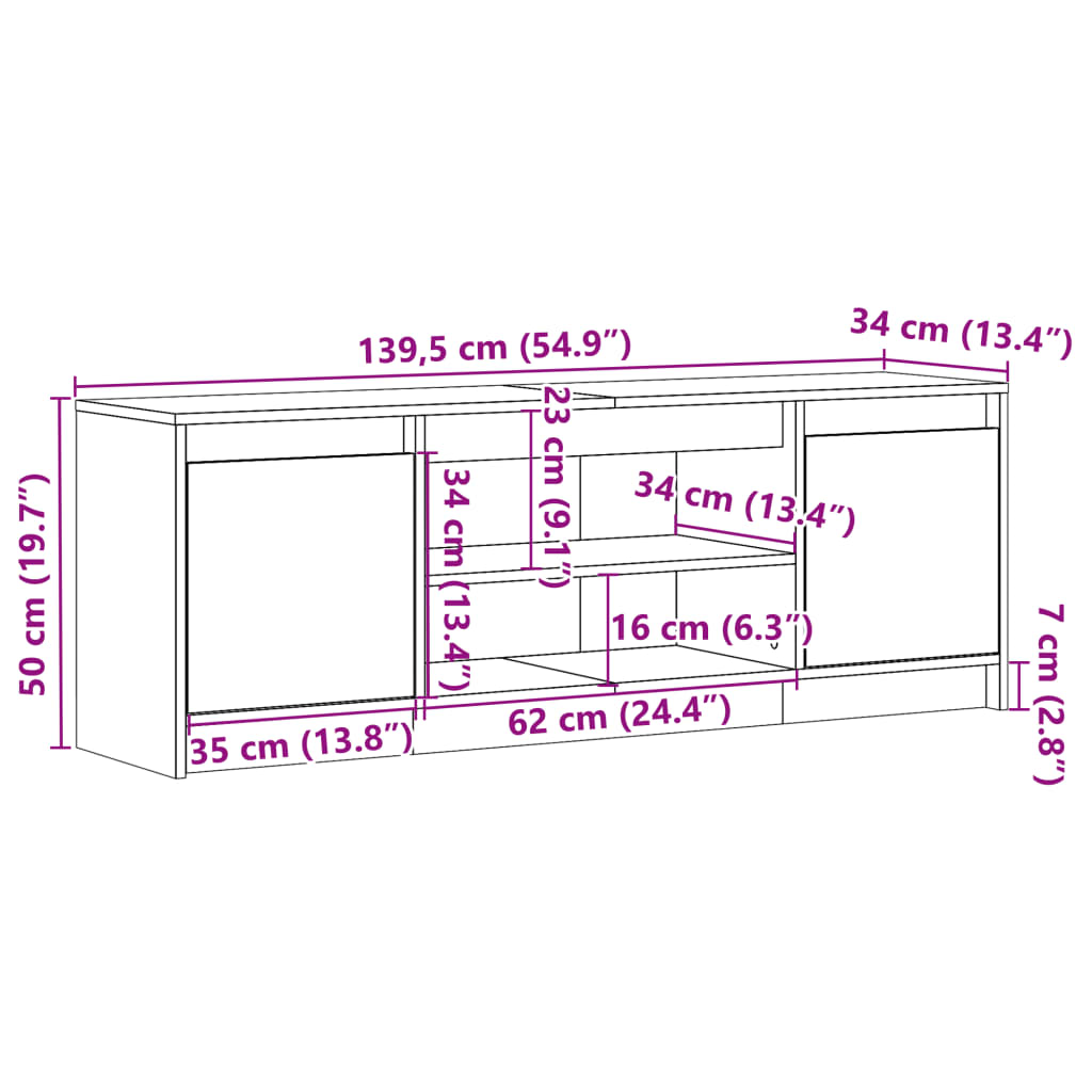 TV ormarić s LED svjetlima boja betona 139,5x34x50 cm drveni