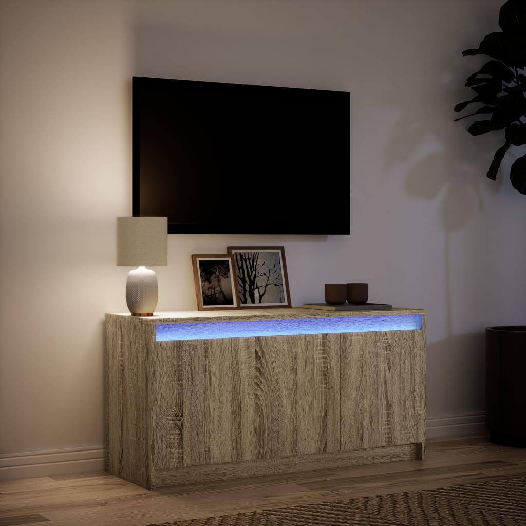 TV ormarić s LED svjetlima boja hrasta 100x34x50 cm drveni