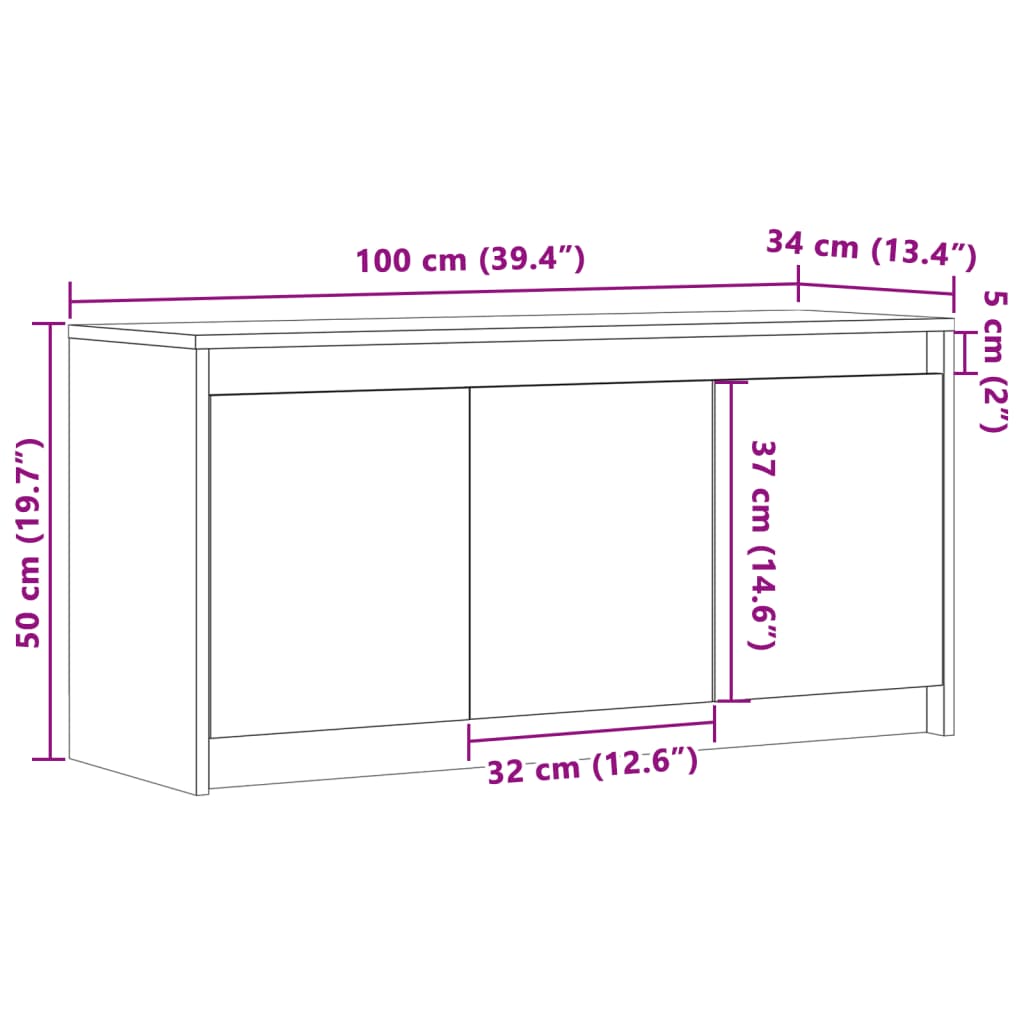 TV ormarić s LED svjetlima boja betona 100x34x50 cm drveni