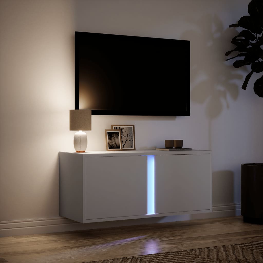 Zidni TV ormarić s LED svjetlima bijeli 80x31x35 cm
