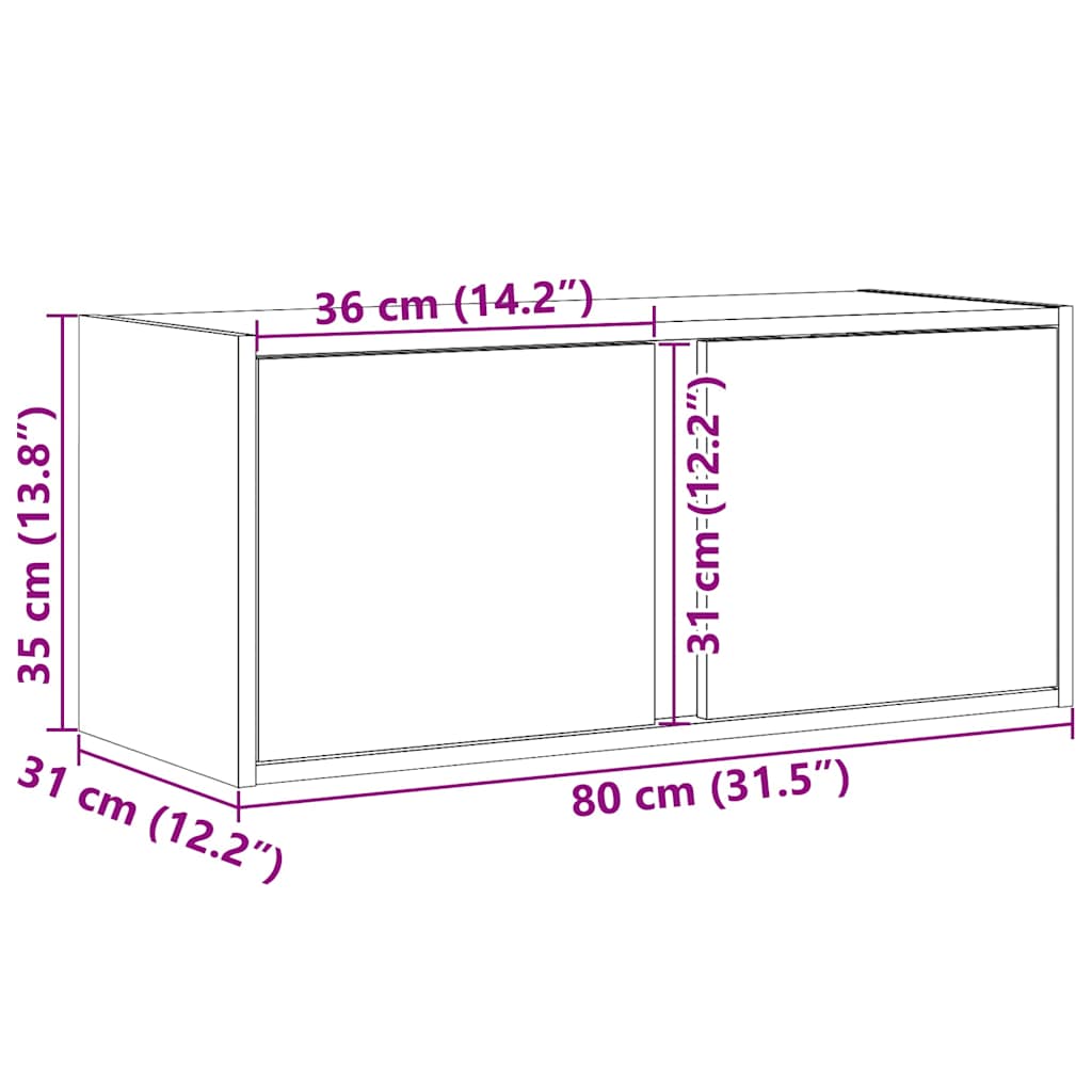 Zidni TV ormarić s LED svjetlima crni 80x31x35 cm