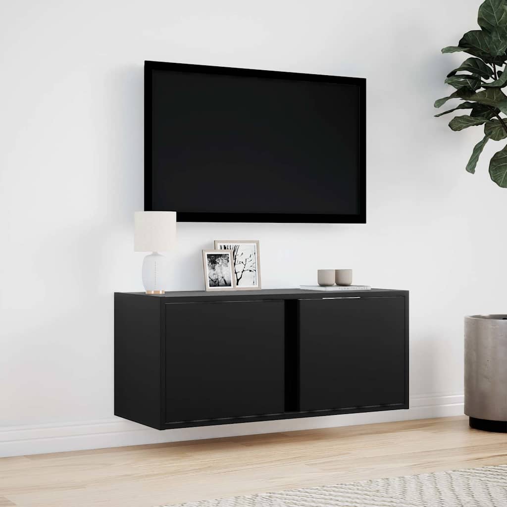 Zidni TV ormarić s LED svjetlima crni 80x31x35 cm