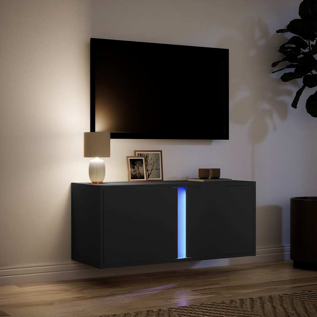 Zidni TV ormarić s LED svjetlima crni 80x31x35 cm