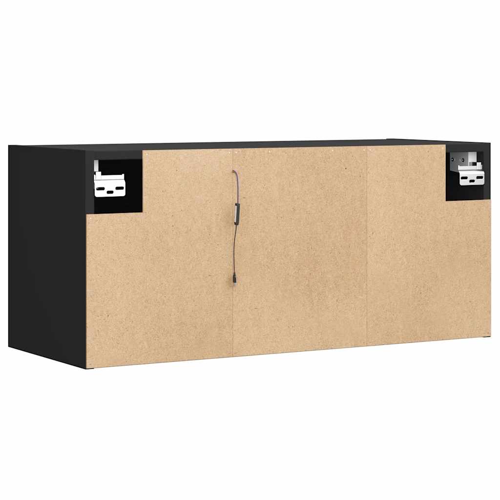 Zidni TV ormarić s LED svjetlima crni 80x31x35 cm
