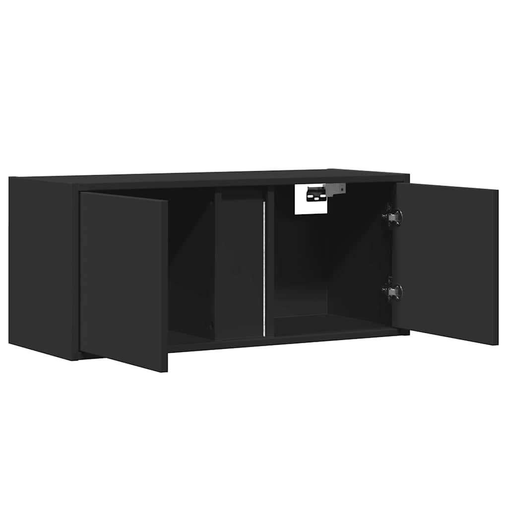 Zidni TV ormarić s LED svjetlima crni 80x31x35 cm