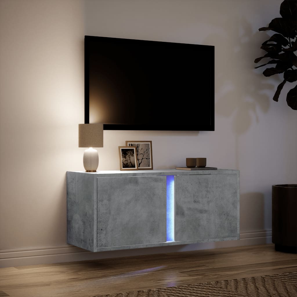 Zidni TV ormarić s LED svjetlima siva boja betona 80x31x35 cm