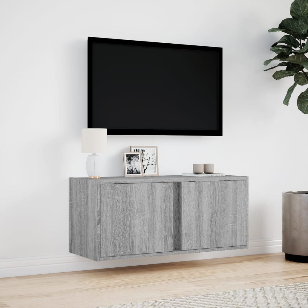 Zidni TV ormarić s LED svjetlima siva boja hrasta 80x31x35 cm