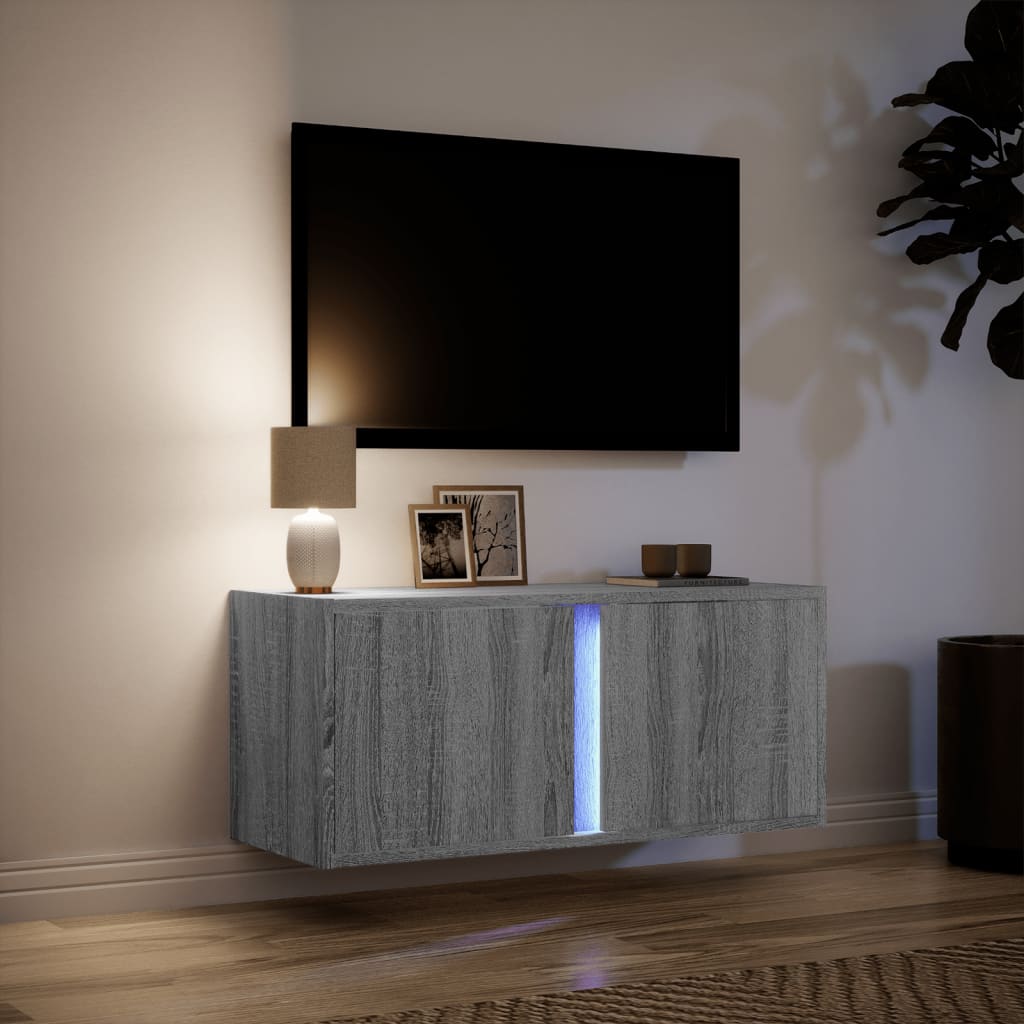 Zidni TV ormarić s LED svjetlima siva boja hrasta 80x31x35 cm