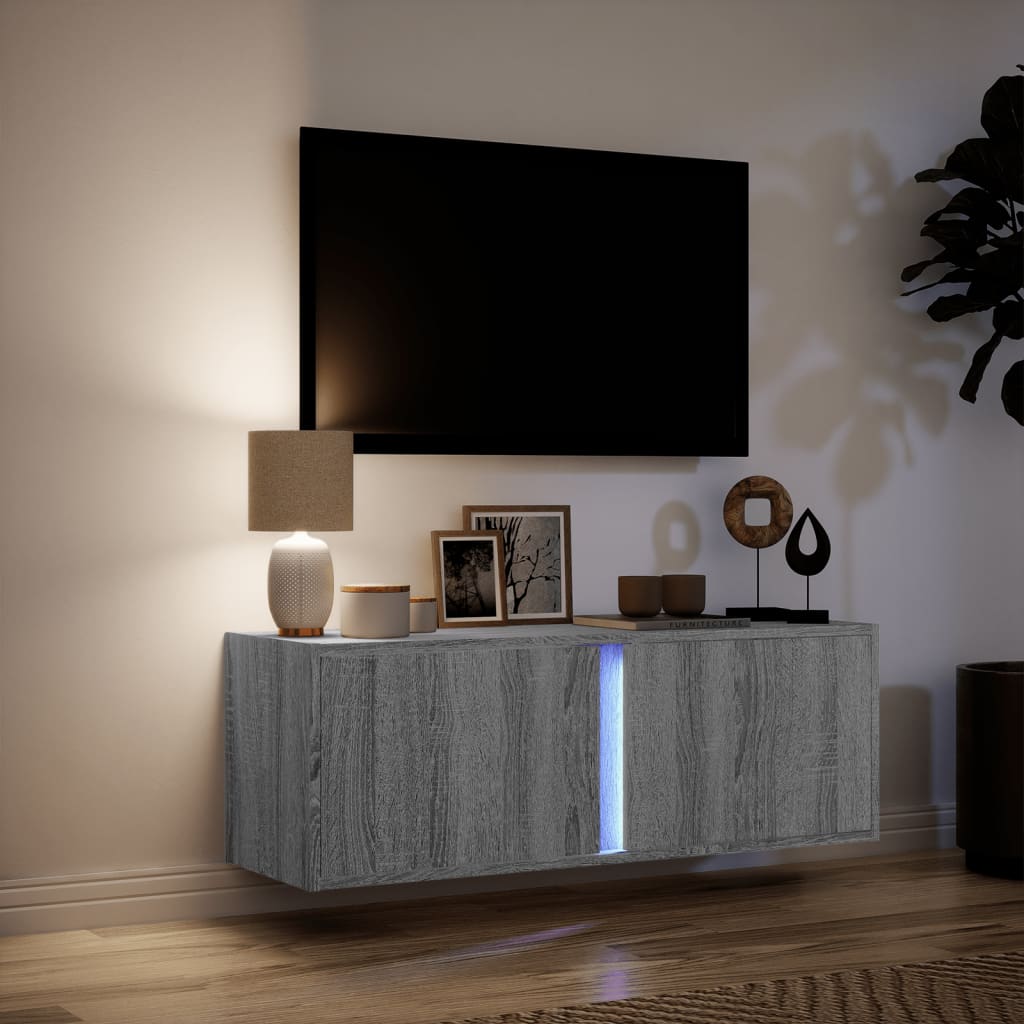 Zidni TV ormarić s LED svjetlima siva boja hrasta 100x31x35 cm