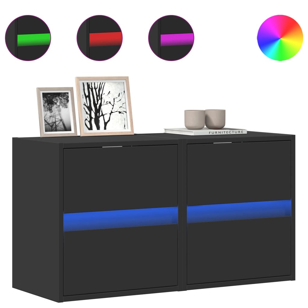 Zidni TV ormarići s LED svjetlima 2 kom crni 41x31x45 cm