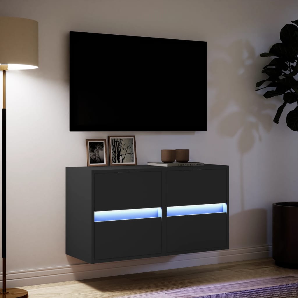 Zidni TV ormarići s LED svjetlima 2 kom crni 41x31x45 cm