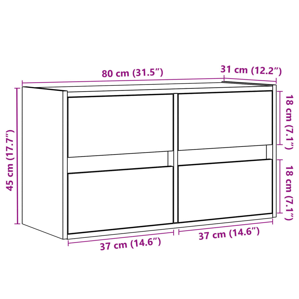 Zidni TV ormarić s LED svjetlima boja hrasta 80 x 31 x 45 cm