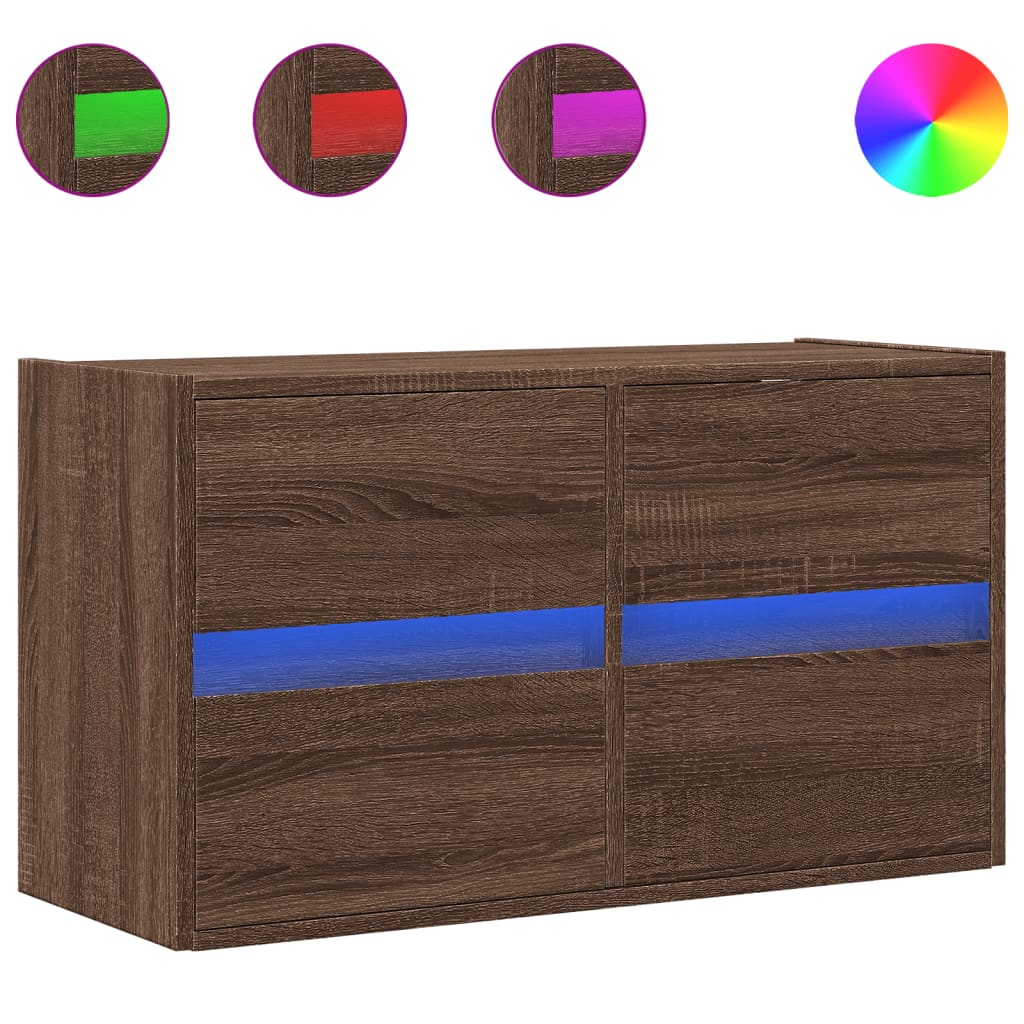 Zidni TV ormarić s LED svjetlima smeđa boja hrasta 80x31x45 cm