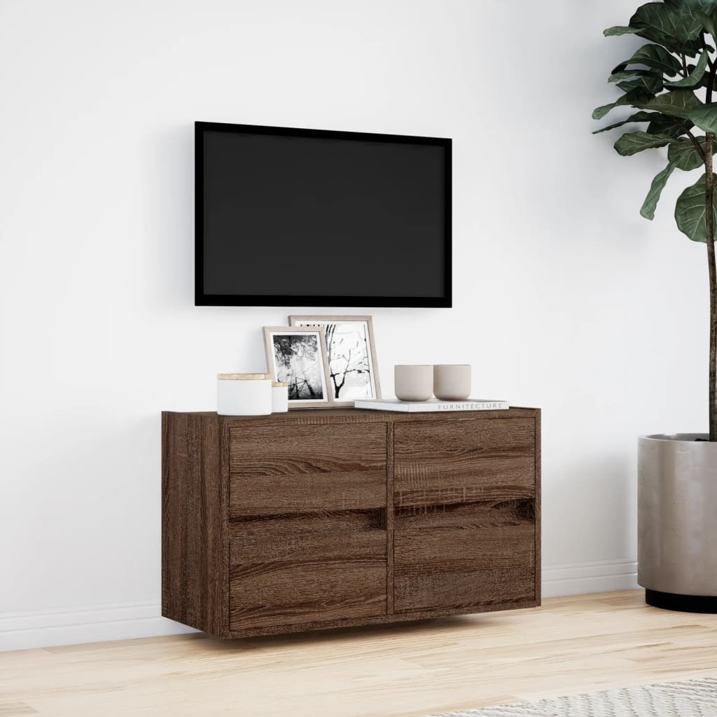 Zidni TV ormarić s LED svjetlima smeđa boja hrasta 80x31x45 cm
