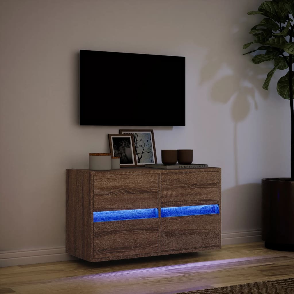 Zidni TV ormarić s LED svjetlima smeđa boja hrasta 80x31x45 cm