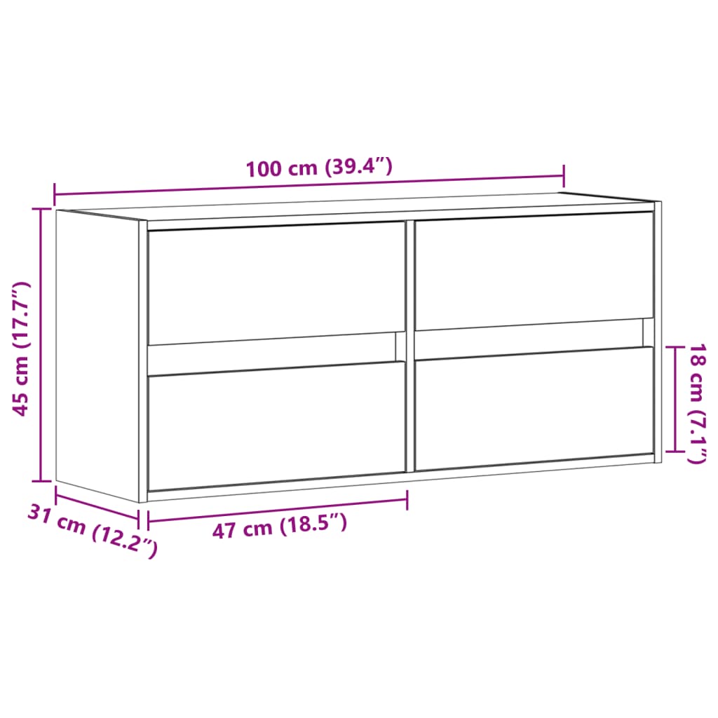 Zidni TV ormarić s LED svjetlima bijeli 100x31x45 cm