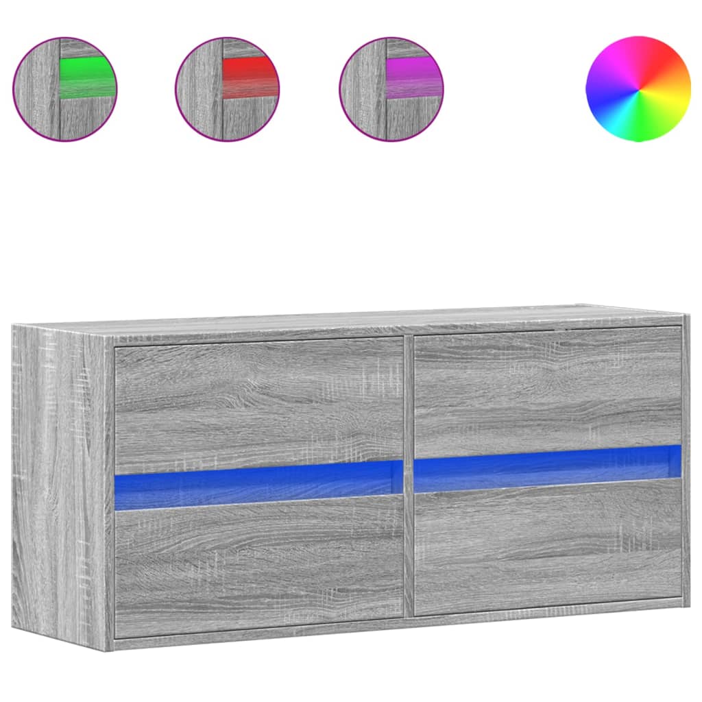 Zidni TV ormarić s LED svjetlima siva boja hrasta 100x31x45 cm