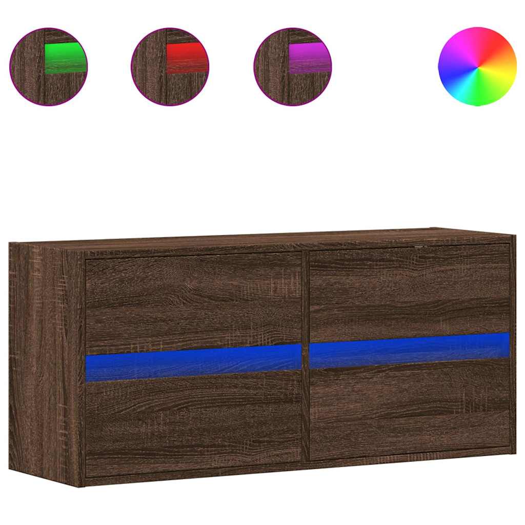 Zidni TV ormarić s LED svjetlima smeđa boja hrasta 100x31x45 cm