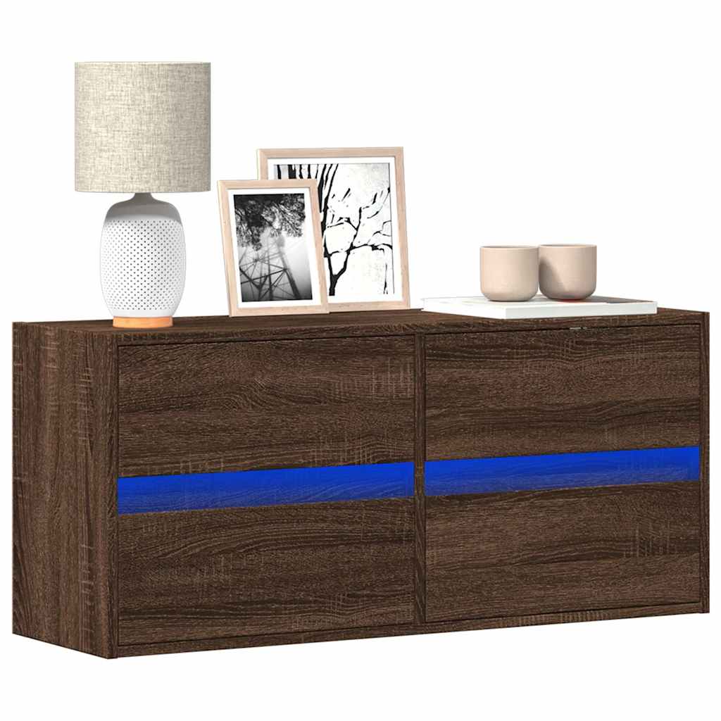 Zidni TV ormarić s LED svjetlima smeđa boja hrasta 100x31x45 cm