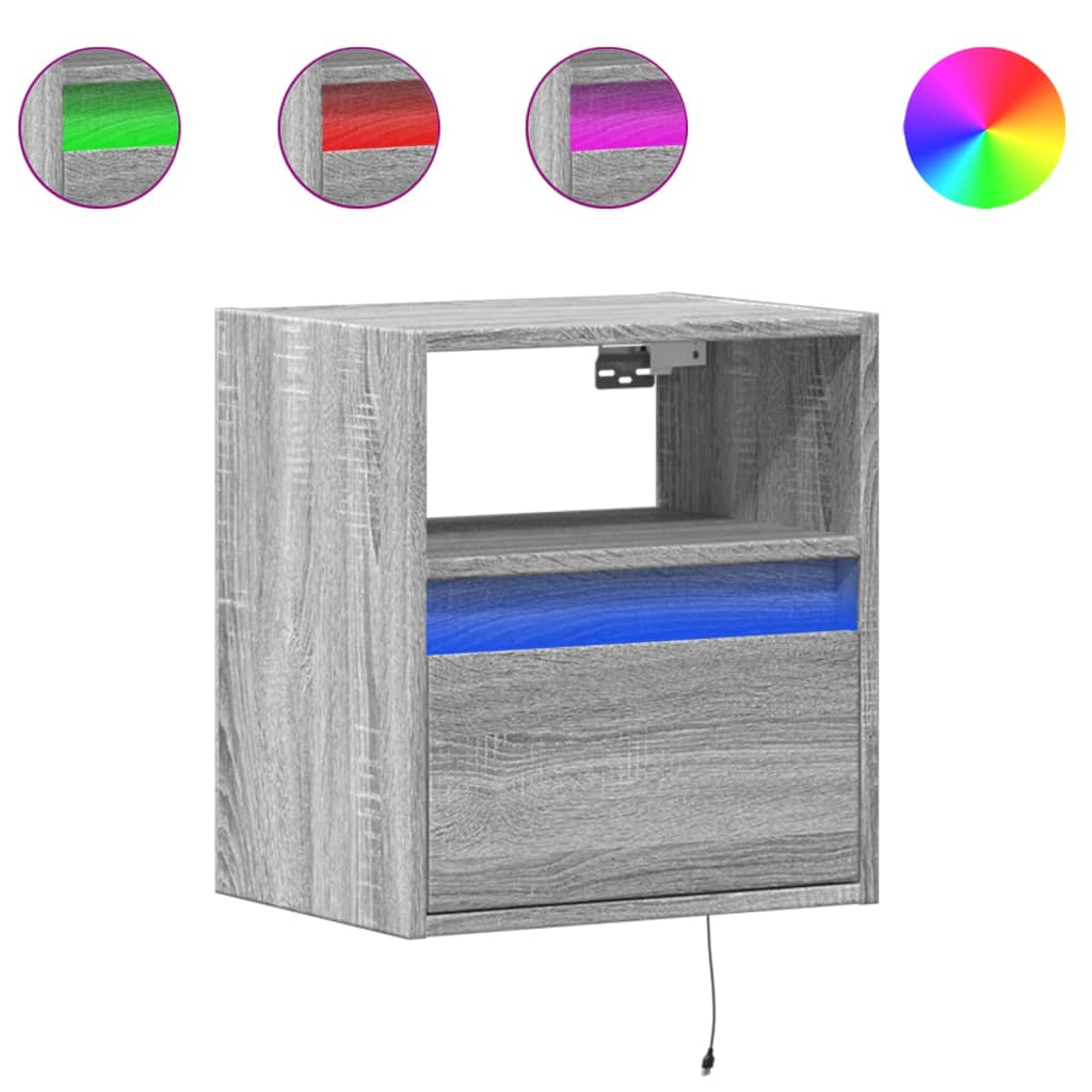 Zidni TV ormarić s LED svjetlima siva boja hrasta 41x31x45 cm