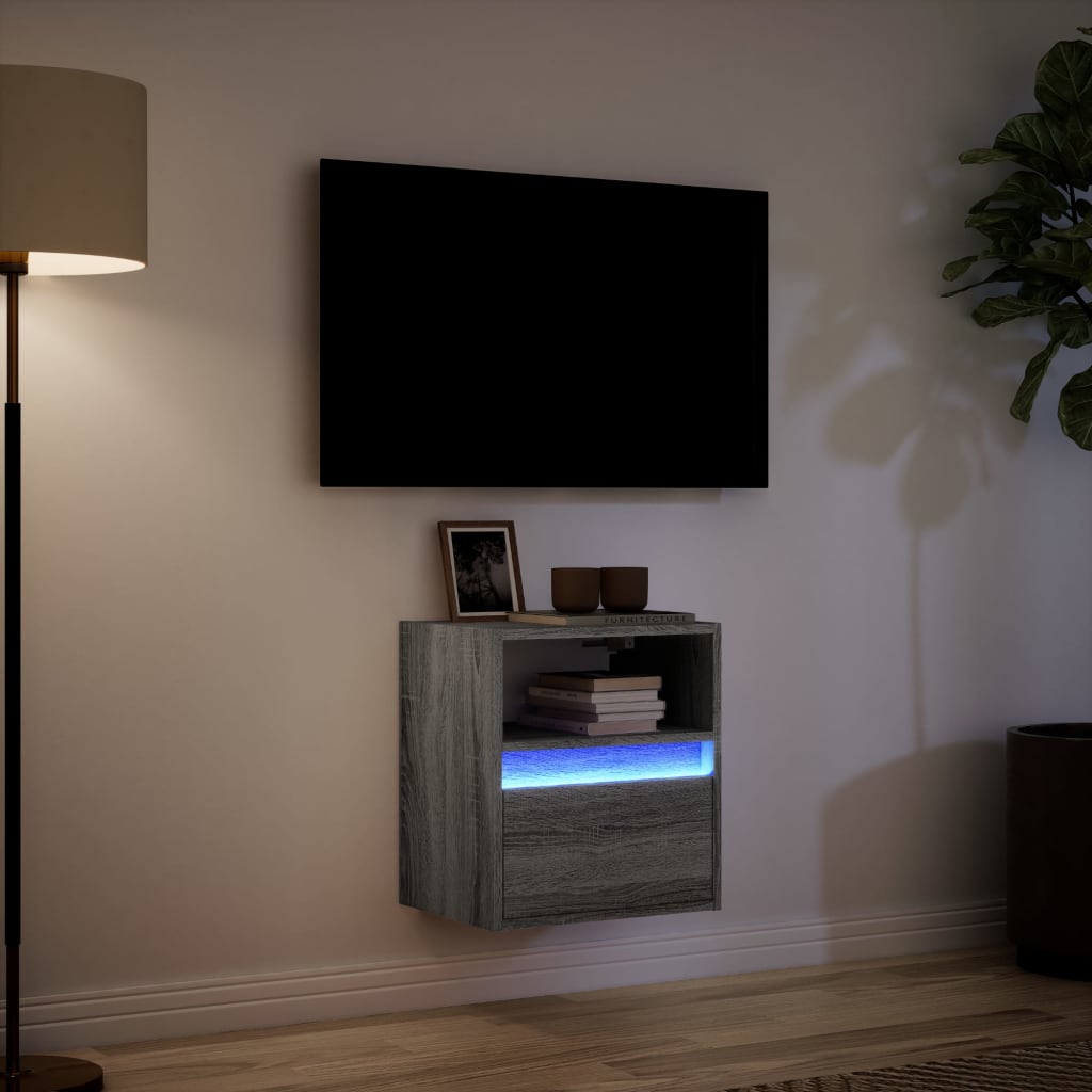 Zidni TV ormarić s LED svjetlima siva boja hrasta 41x31x45 cm