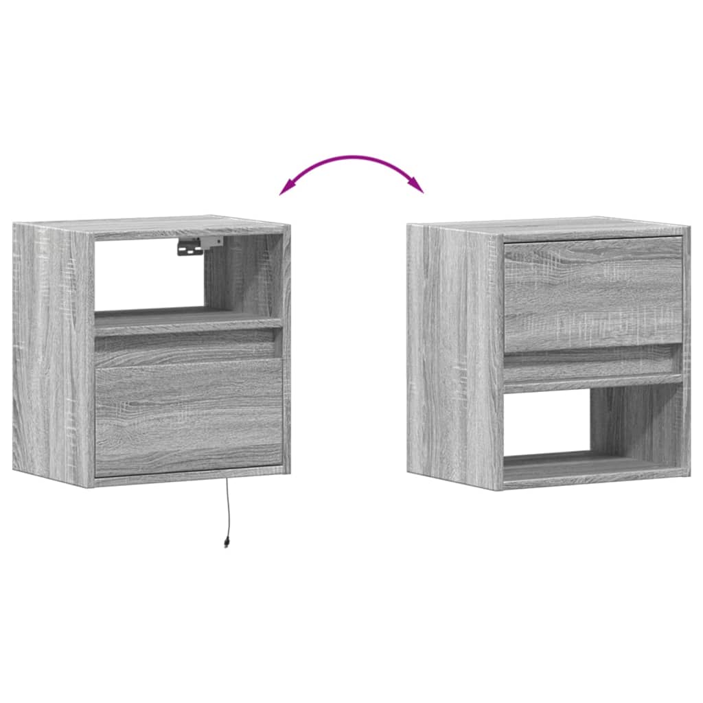 Zidni TV ormarić s LED svjetlima siva boja hrasta 41x31x45 cm