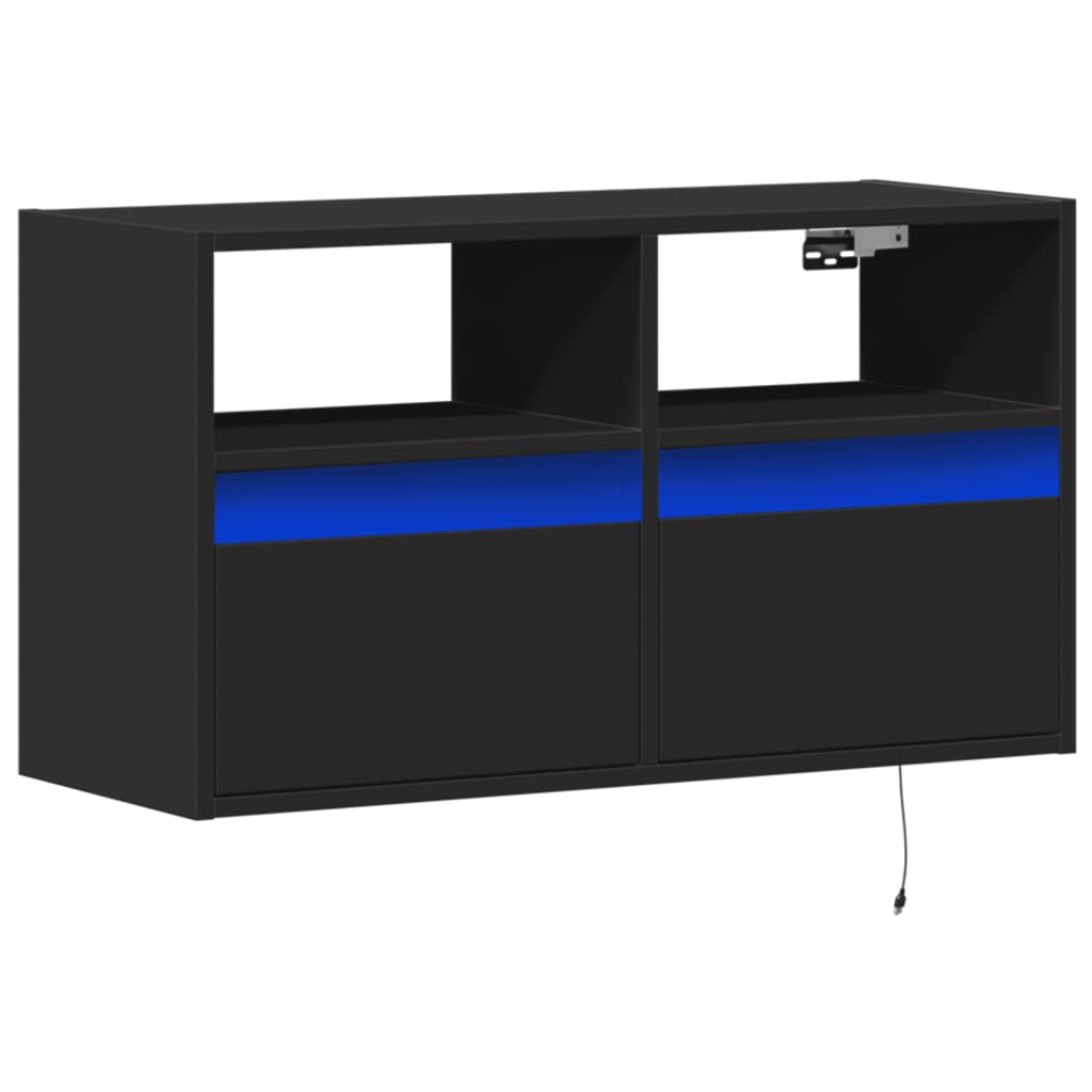 Zidni TV ormarić s LED svjetlima crni 80 x 31 x 45 cm