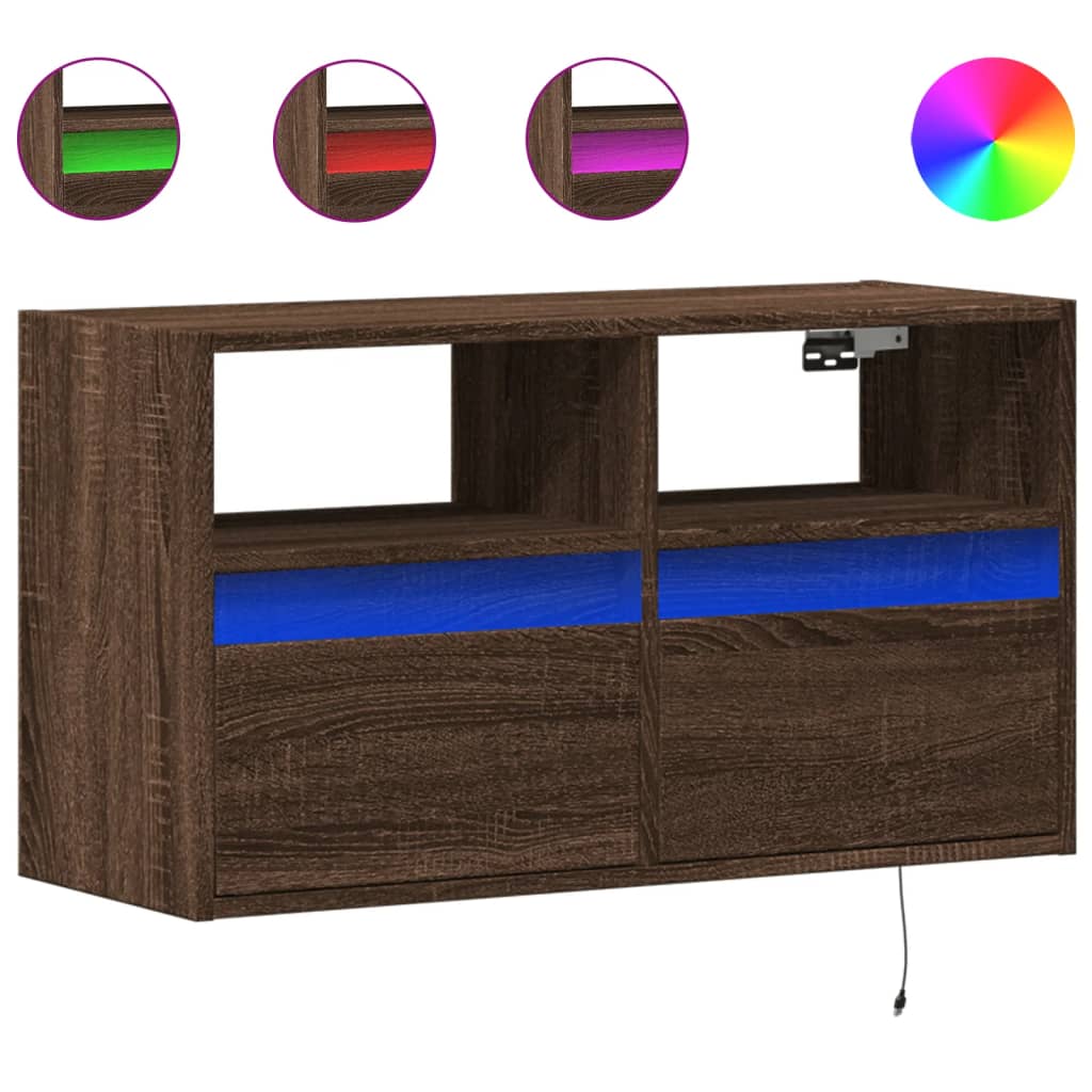 Zidni TV ormarić s LED svjetlima smeđa boja hrasta 80x31x45 cm