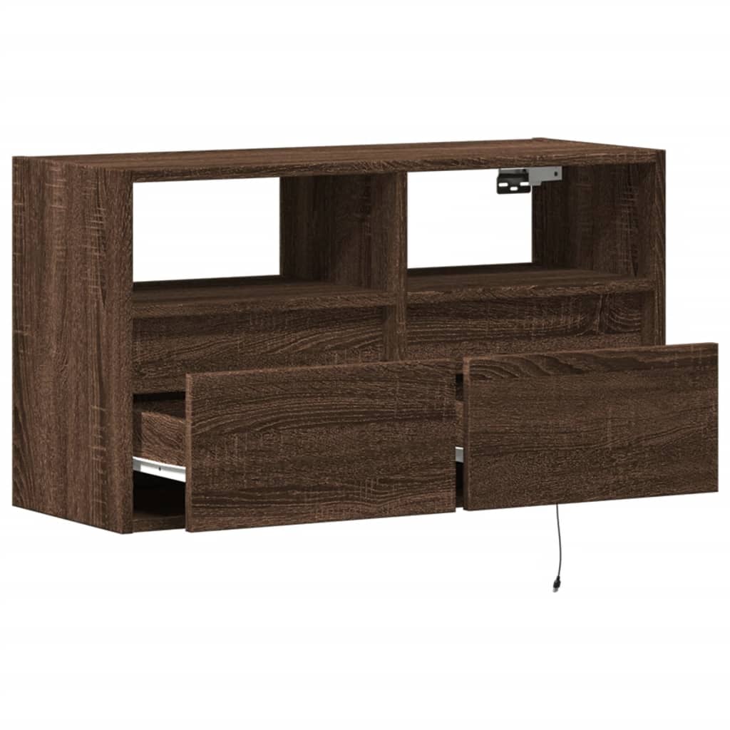 Zidni TV ormarić s LED svjetlima smeđa boja hrasta 80x31x45 cm