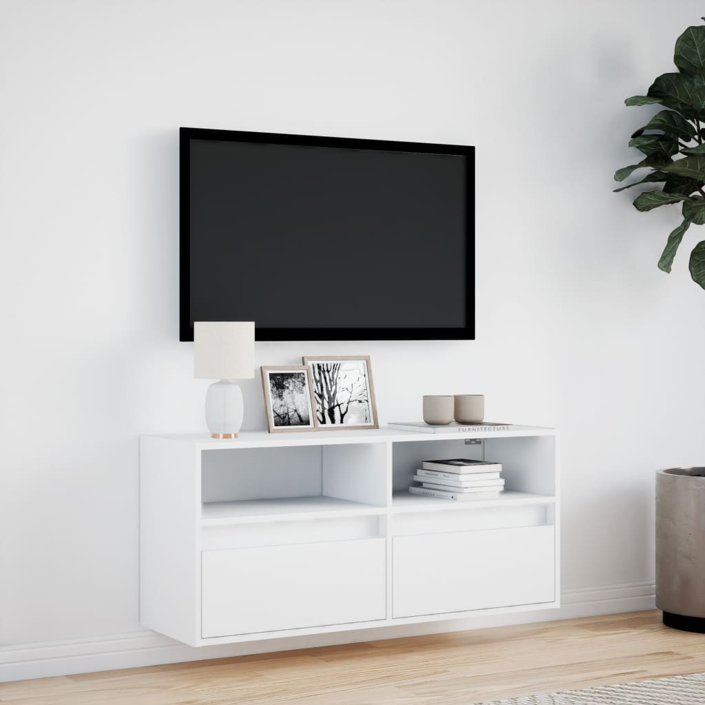Zidni TV ormarić s LED svjetlima bijeli 100x31x45 cm