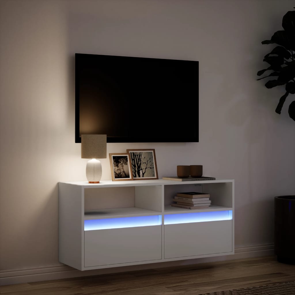Zidni TV ormarić s LED svjetlima bijeli 100x31x45 cm