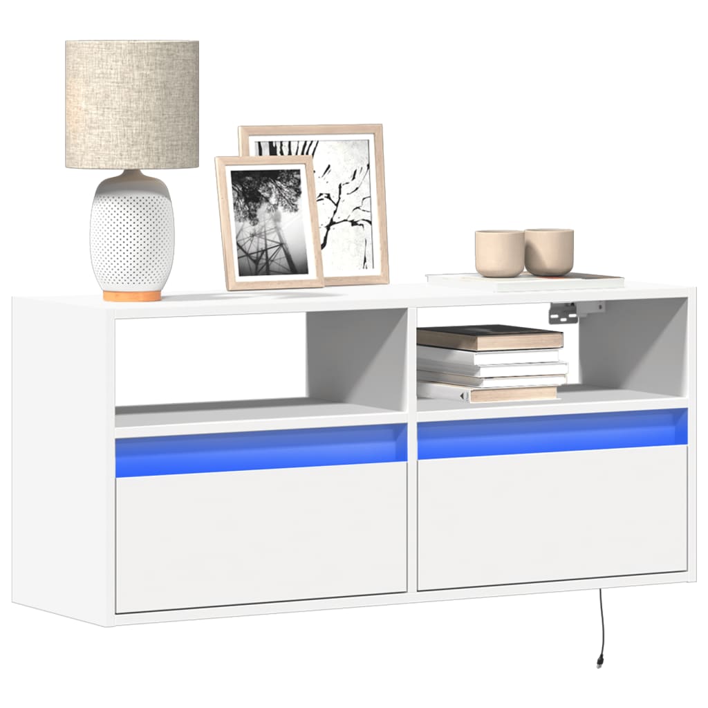 Zidni TV ormarić s LED svjetlima bijeli 100x31x45 cm